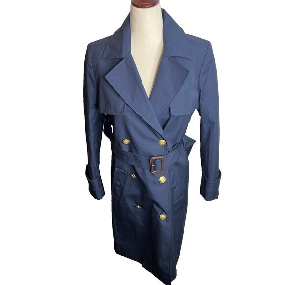 J.Crew Womens $348 New Icon Trench Coat Vintage Navy Size 0 BF456